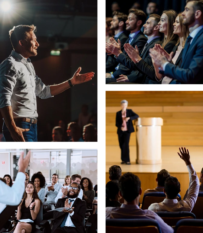 imagem de palestrantes e profissionais participam de eventos, conferências e debates especializados, representando o compromisso do IBDA com a disseminação do conhecimento, a capacitação de lideranças e o fortalecimento do Direito do Agronegócio no Brasil.